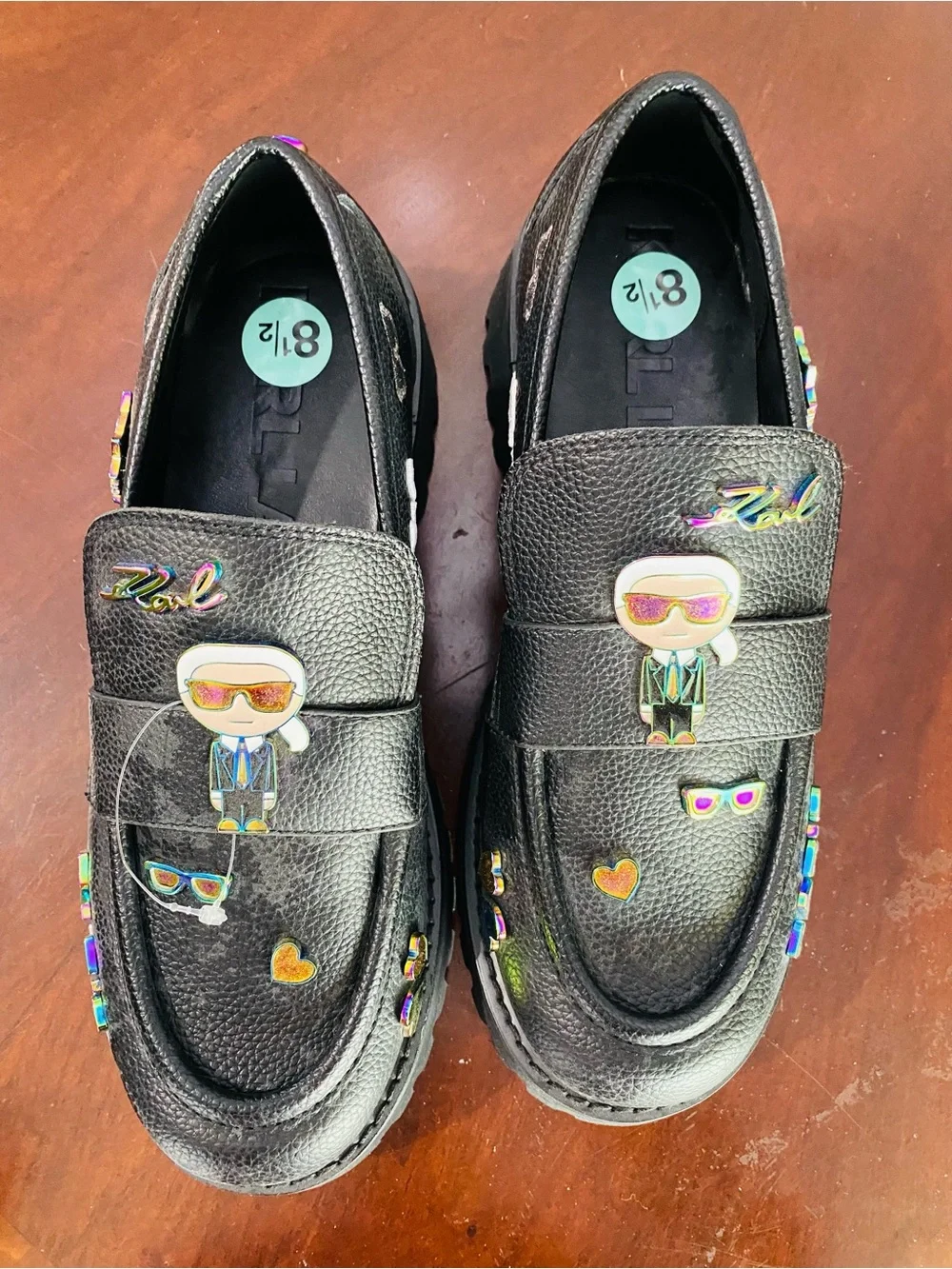 Karl Lagerfeld Black Loafers with Iridescent Multicolor Charms